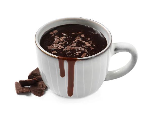 Lekkere Warme Chocolademelk Kopje Witte Achtergrond — Stockfoto