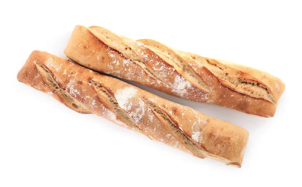 Gustose Baguette Sfondo Bianco Vista Dall Alto Pane Fresco — Foto Stock