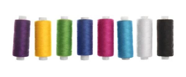 Set Colorful Sewing Threads White Background — Stock Photo, Image