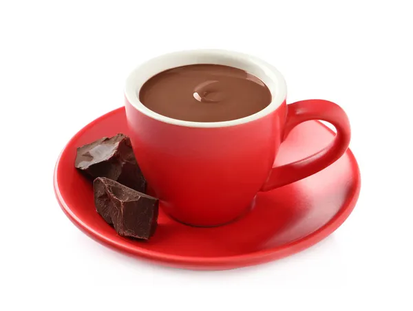 Lekkere Warme Chocolademelk Beker Geïsoleerd Wit — Stockfoto