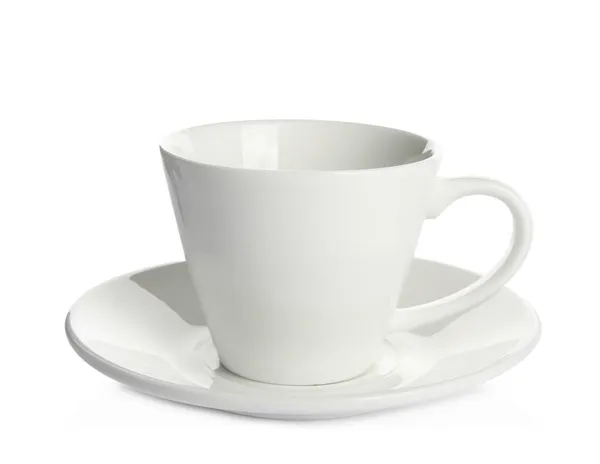 Empty Ceramic Cup Saucer Isolated White — Stock Photo, Image