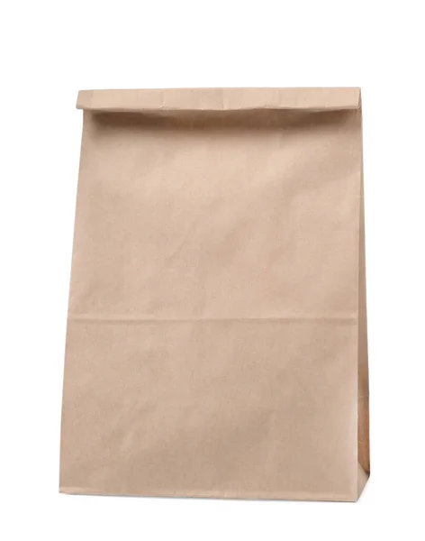 Closed Kraft Paper Bag Isolated White — Stock Photo, Image