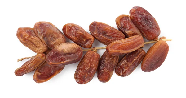 Sweet Dates Branch White Background Top View Dried Fruit Healthy — Stock Photo, Image