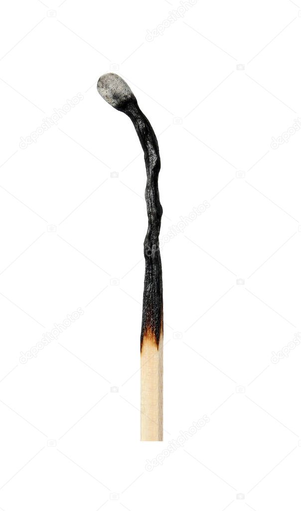 One burnt match isolated on white. Tool for starting fire