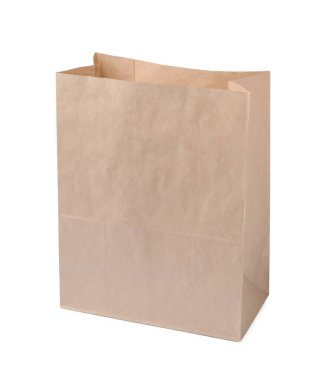 Beyaz üzerine izole edilmiş kese kağıdını aç