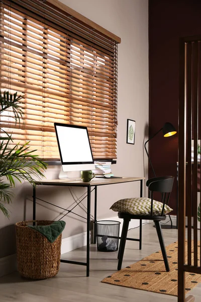 Comfortable Workplace Modern Computer Stylish Furniture Room Interior Design — Stock Photo, Image