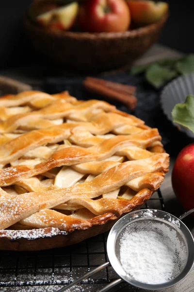 Delicioso Pastel Manzana Tradicional Mesa Primer Plano — Foto de Stock