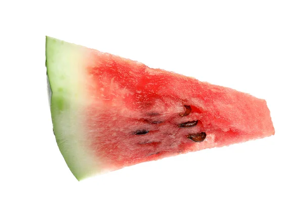 Scheibe Köstliche Reife Wassermelone Isoliert Auf Weiß — Stockfoto