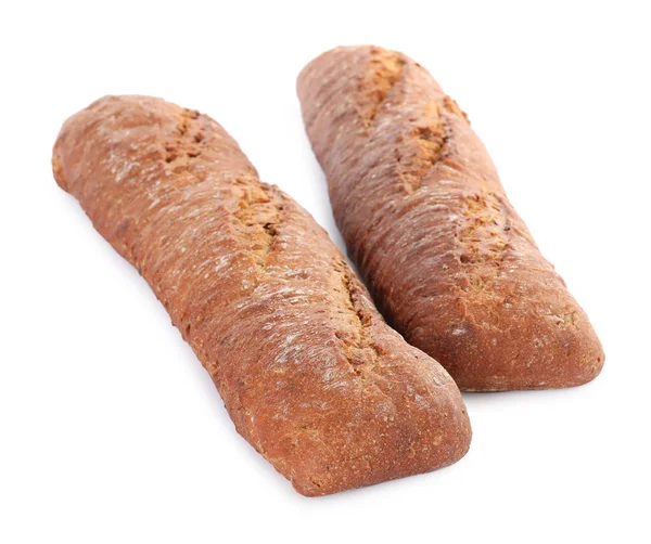 白い背景においしいライ麦のバゲット 新鮮なパン — ストック写真