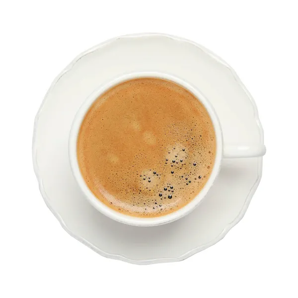 Cup Hot Coffee Saucer Isolated White Top View — Stock Photo, Image