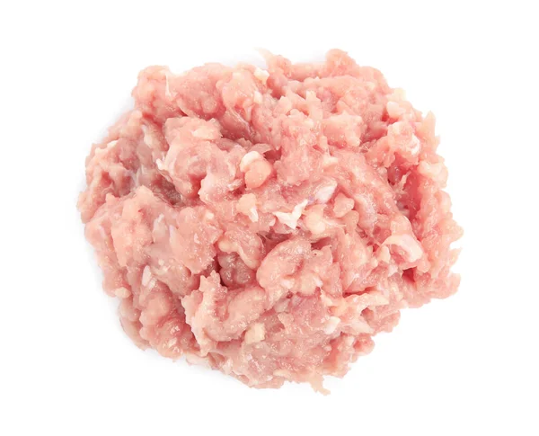 Pile Raw Chicken Minced Meat White Background Top View — Stock Photo, Image