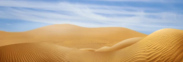 Pittoresk Uitzicht Zandwoestijn Blauwe Lucht Warme Zonnige Dag Banner Ontwerp — Stockfoto