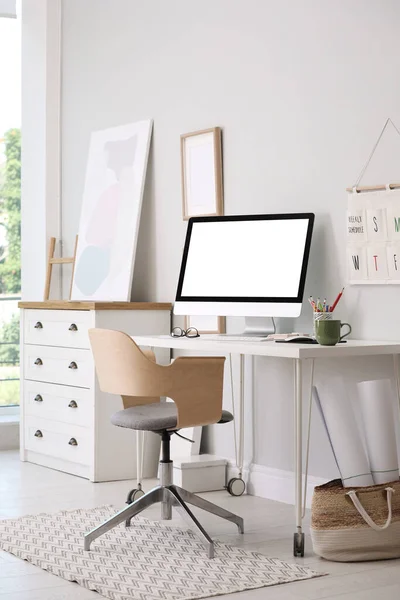 Comfortable Workplace Modern Computer Stylish Furniture Room Interior Design — Stock Photo, Image