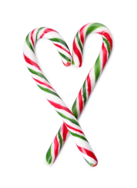 Hart Vorm Gemaakt Van Zoete Kerst Candy Canes Witte Achtergrond — Stockfoto