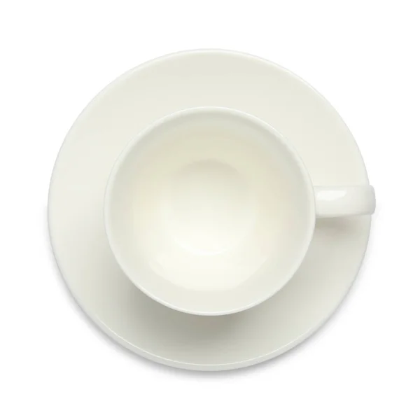 Порожня Керамічна Чашка Блюдце Ізольовані Білому Вид Зверху — стокове фото