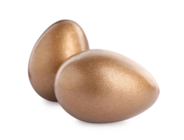 Два Золотых Яйца Белом Фоне Пенсионный Концепт — стоковое фото
