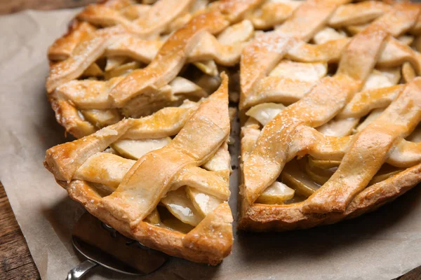 Delicioso Pastel Manzana Tradicional Mesa Primer Plano —  Fotos de Stock