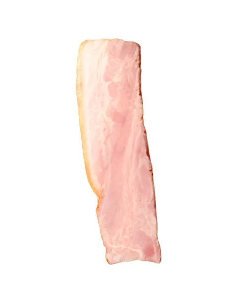 Skiva Utsökt Rökt Bacon Isolerad Vitt — Stockfoto