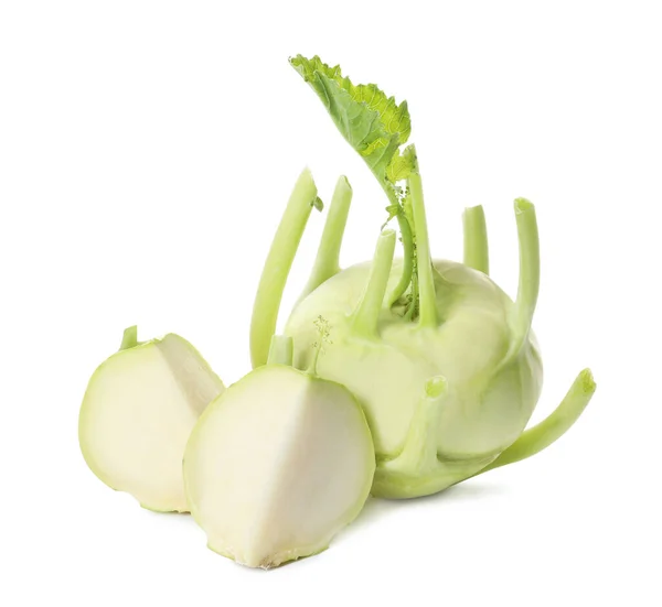 Whole Cut Kohlrabi Plants White Background — Stock Photo, Image