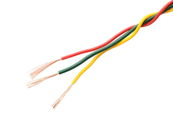 Muchos Cables Eléctricos Despojados Sobre Fondo Blanco — Foto de Stock
