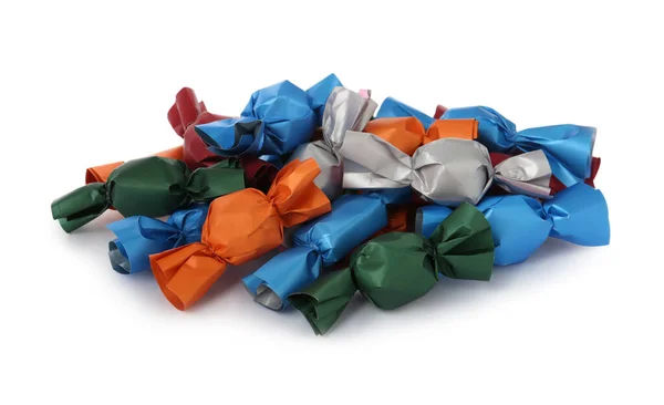 Viele Bonbons Bunten Verpackungen Auf Weißem Hintergrund — Stockfoto