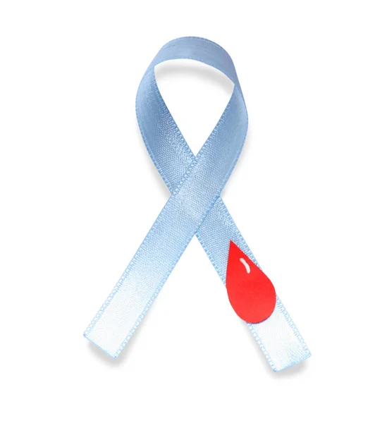 Γαλάζια Κορδέλα Χάρτινη Σταγόνα Αίματος Λευκό Φόντο Πάνω Όψη Ευαισθησία — Φωτογραφία Αρχείου