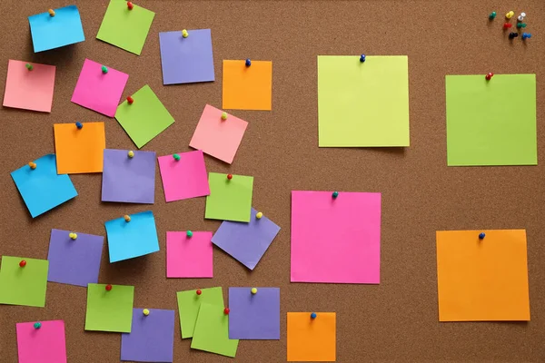 Many Blank Colorful Notes Pinned Corkboard — Stock Photo, Image