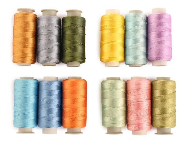 Set Colorful Sewing Threads White Background Top View — Stock Photo, Image