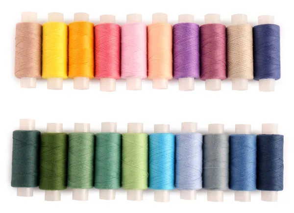 Set Colorful Sewing Threads White Background Top View — Stock Photo, Image