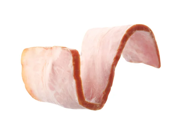 Slice Delicious Smoked Bacon Isolated White — Stock Photo, Image