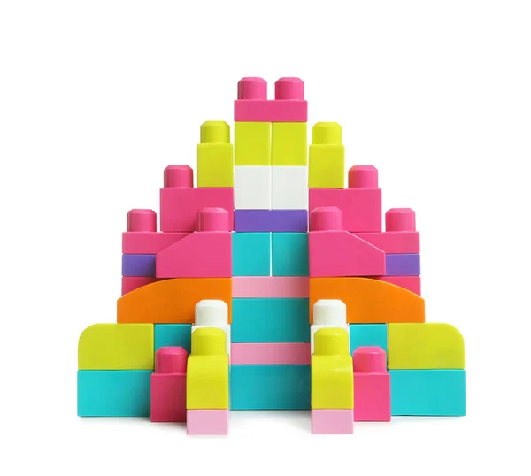 Замок Різнокольорових Пластикових Блоків Білому Тлі — стокове фото