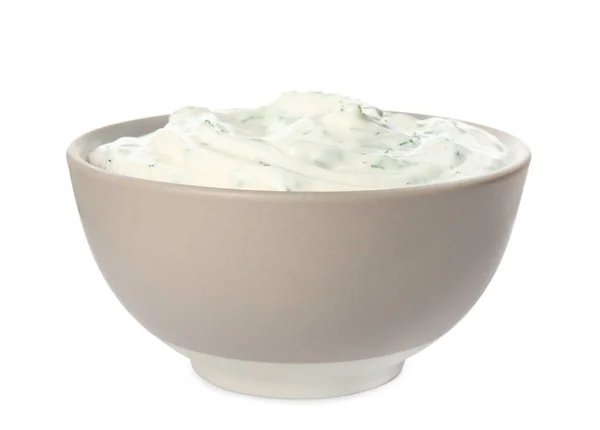 Tasty Creamy Dill Sauce Bowl Isolated White — Stock Photo, Image