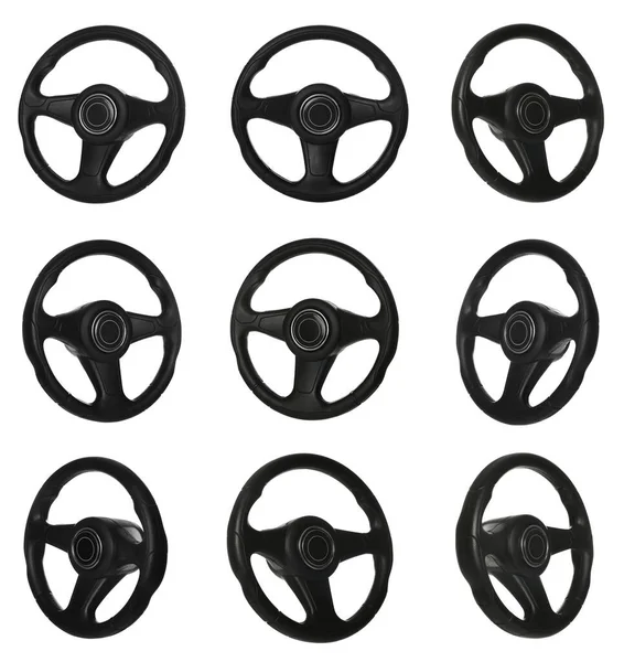 Set Black Steering Wheels White Background — Stock Photo, Image