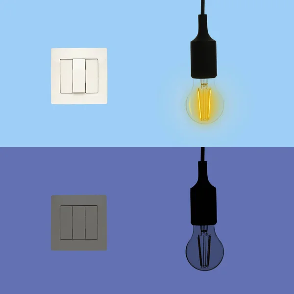 Ligado Desligado Interruptores Luz Lâmpadas Colagem — Fotografia de Stock