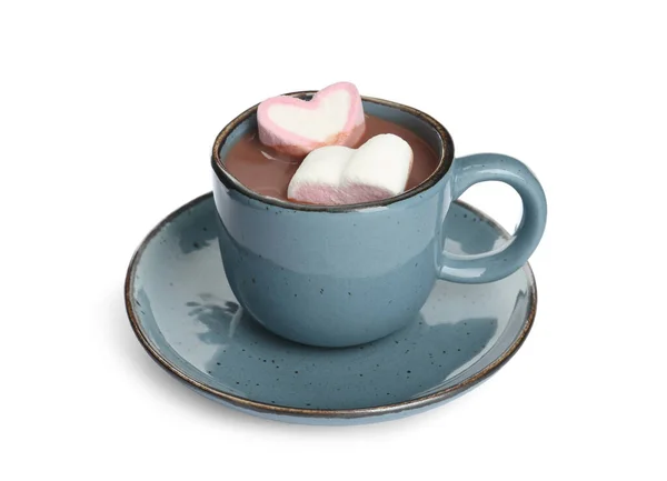 Copo Chocolate Quente Delicioso Com Marshmallows Isolados Branco — Fotografia de Stock