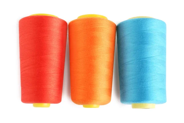 Colorful Sewing Threads White Background Top View — Stock Photo, Image