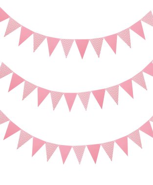 Beyaz arka planda pembe üçgen bayrak. Şenlik Dekoru