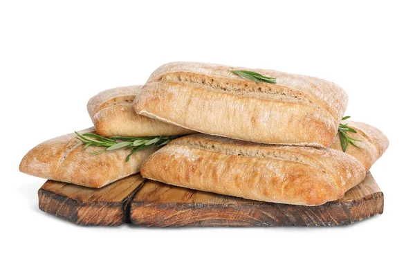 Хрусткі Чіабатти Розмарином Ізольовані Білому Свіжий Хліб — стокове фото