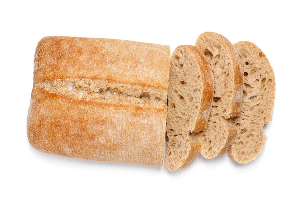 Ciabatta Auf Weißem Hintergrund Schneiden Draufsicht Leckeres Brot — Stockfoto