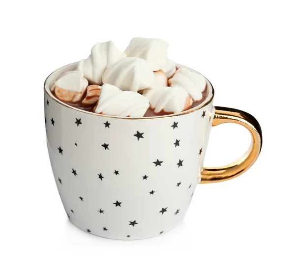Copo Chocolate Quente Delicioso Com Marshmallows Isolados Branco — Fotografia de Stock