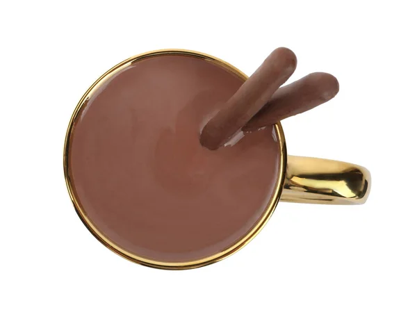 Kop Lækker Varm Chokolade Isoleret Hvid Top View - Stock-foto