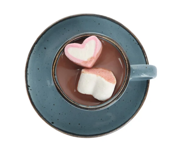 Copo Chocolate Quente Delicioso Com Marshmallows Isolados Vista Branca Superior — Fotografia de Stock