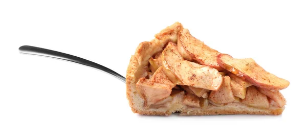 Spatula Slice Delicious Apple Pie White Background — Stock Photo, Image