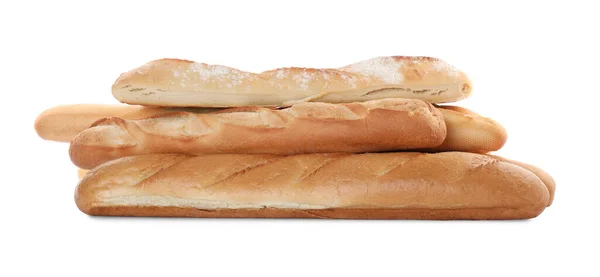 Różne Smaczne Bagietki Białym Tle Świeży Chleb — Zdjęcie stockowe