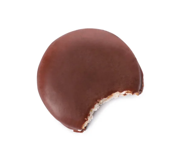 Lahodný Čokoládový Koláč Kousnutím Izolované Bílém Horní Pohled — Stock fotografie