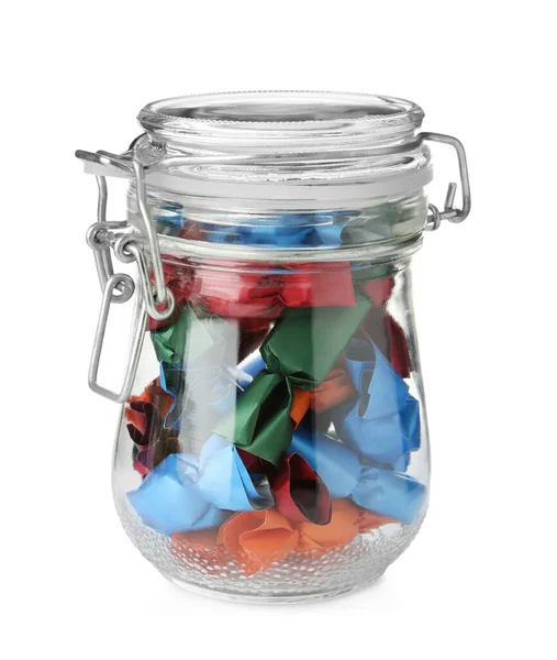 Glass Jar Candies Colorful Wrappers Isolated White — Stock Photo, Image