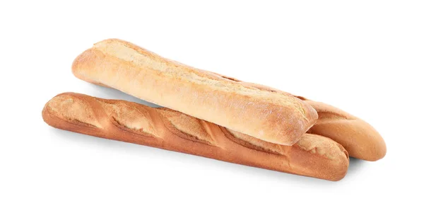 Różne Smaczne Bagietki Białym Tle Świeży Chleb — Zdjęcie stockowe