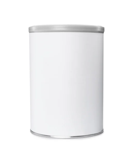 Κενό Κουτί Σκόνη Βρεφικών Παρασκευασμάτων Απομονωμένο Λευκό Μακιγιαρισμένο Για Σχεδιασμό — Φωτογραφία Αρχείου