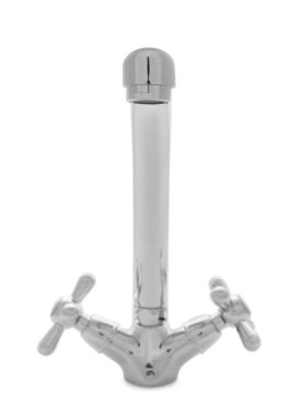 Çift kabzalı su musluğu beyaza izole edildi