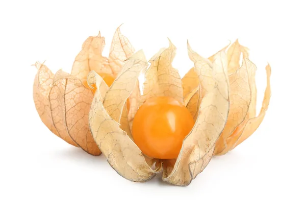 Frutas Maduras Physalis Con Cáscara Seca Sobre Fondo Blanco —  Fotos de Stock